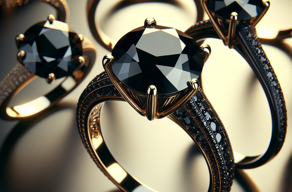 What are black diamond engagement rings in yellow gold?