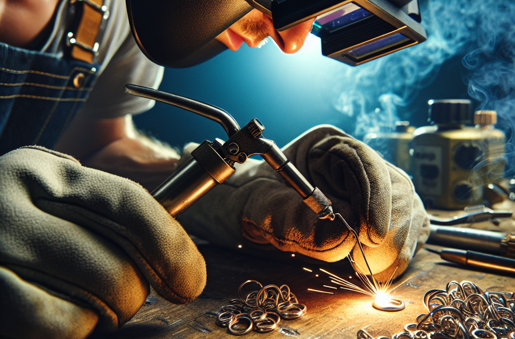 How do you secure jump rings with welding tools?